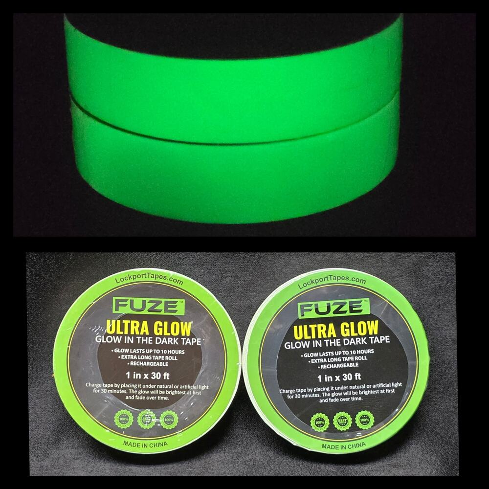 FUZE Ultra Glow In The Dark Tape 1" x 30' Last Up to 10 Hours Rechargeable Set 2